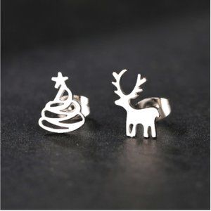 🍏50% OFF/3+...Reindeer and Christmas Tree Stud Earrings (Silver)